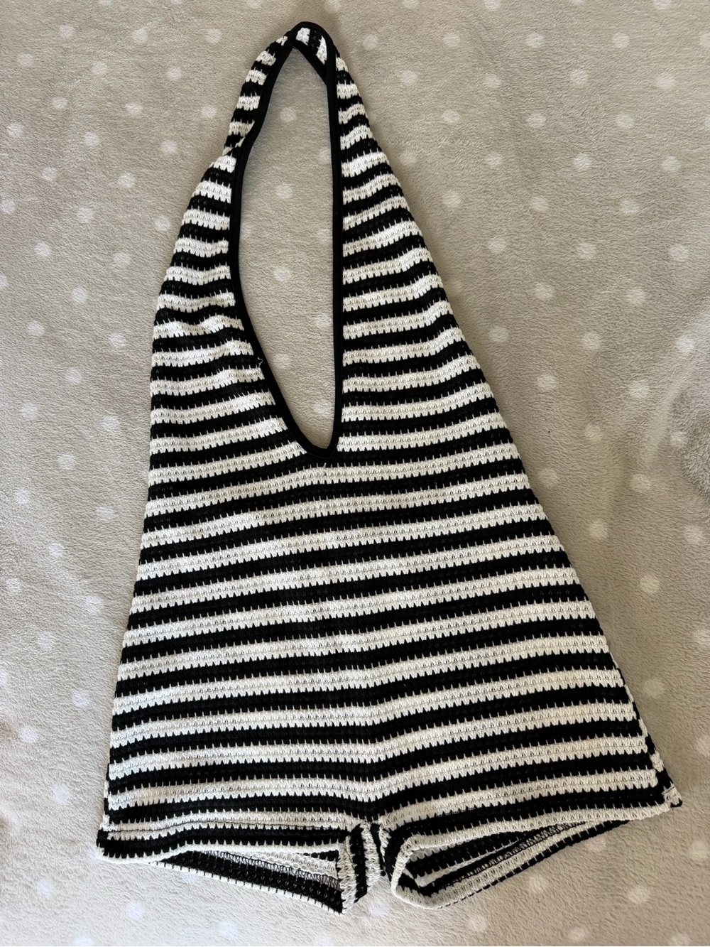 SHEIN Black and White Striped Crochet Mini Bag
